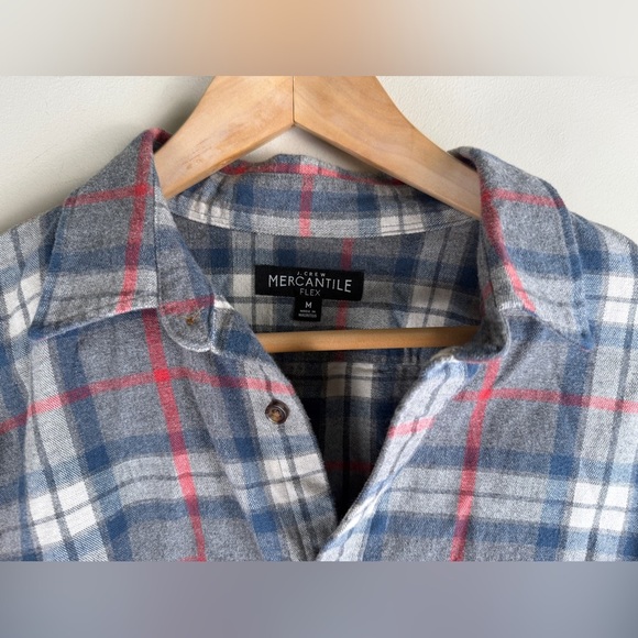J Crew Mercantile Flex Men’ M Blue GRY Red Mid-Wt.  Flannel Cabincore Lumberjack - Picture 3 of 11